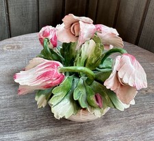 Vintage Capodimonte Hand Painted Italian Tulip Bouquet Centerpiece
