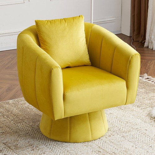 360 Degree Swivel Accent Chair Velvet Upholstered Barrel Armchair Yellow for