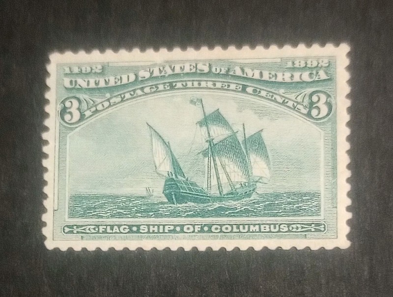 1893 MVLH U.S. Scott #232 Green 3 Cent Flagship of Columbus