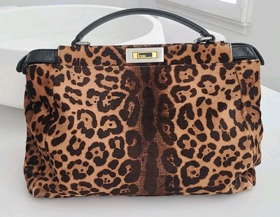Authentic Fendi Peekaboo Bag Printed Pony Hair Large