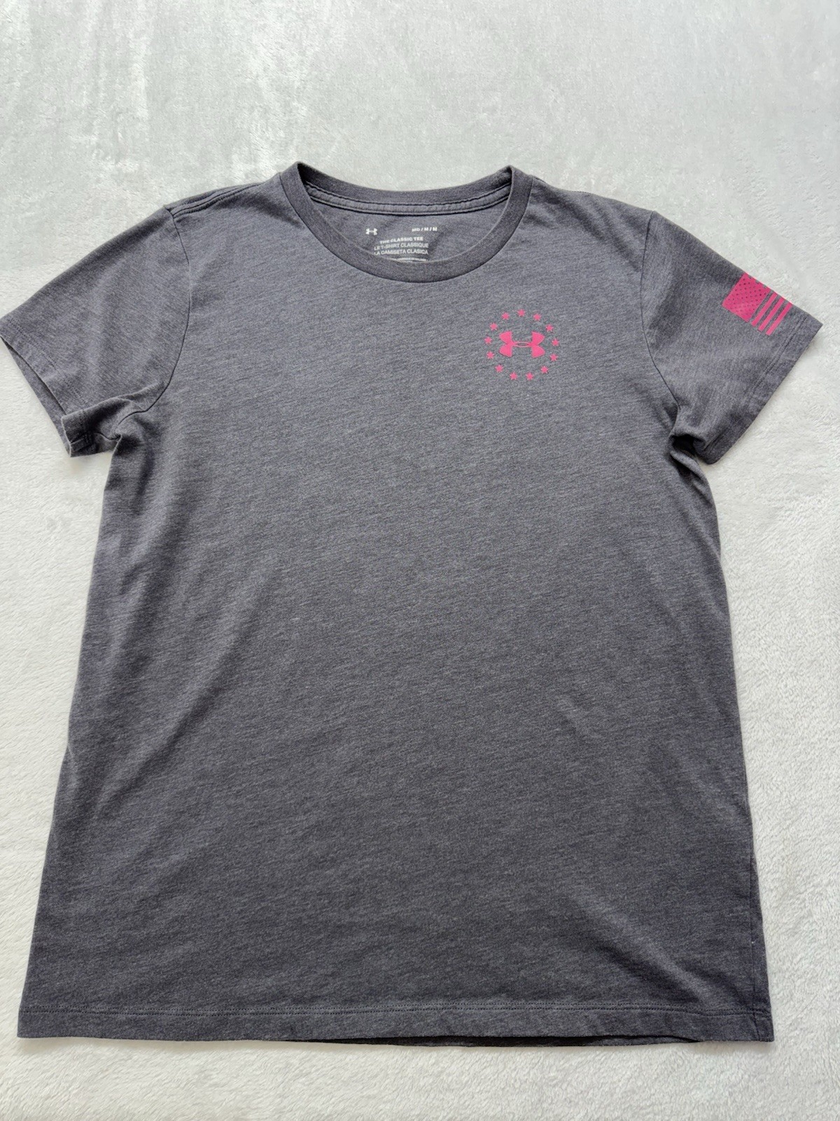 Under Armour Women’s Gray Pink Medium MD American Freedom Classic Tee