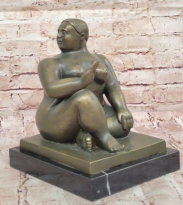 Botero Bronze Plump Woman Figurine Sculpture Hand Made with Marble Base Artwork
