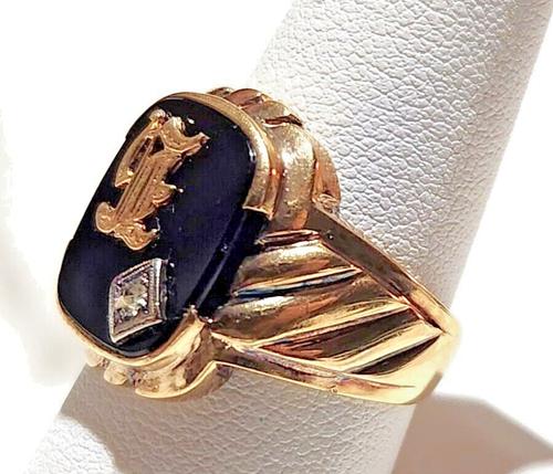 Gentlemen's 10K Rose Gold Art Deco Size 9 Initial E Signet Ring 6.8 Grams - Picture 4 of 20