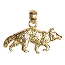 New 14k Yellow Gold Wolf Coyote Pendant