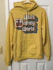 Walt Disney World Retro Rainbow Yellow Hoodie Sweatshirt Unisex Size Medium