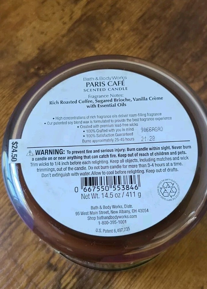 Bath & Body Works White Barn PARIS CAFE 3 Wick 14.5 Oz Scented Candle