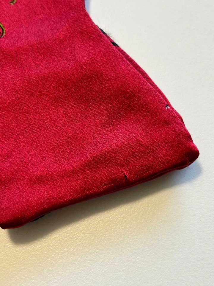 Mimi Fong authentic red black pink embroidered flowers floral silk bow tie - image 3 of 4