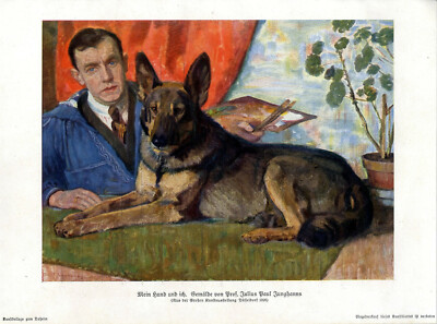 Prof. Julius Paul Junghanns Mein Hund und ich Düsseldorf Histor. Kunstdruck 1926