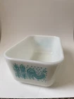 PYREX 0502 1.5 pt Refrigerator Dish Amish Butterprint Turquoise Rooster