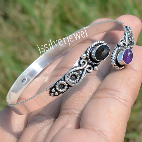 Bracelet Argent Sterling 925 Avec Grenats Du Mozambique - Fait Main - Inde