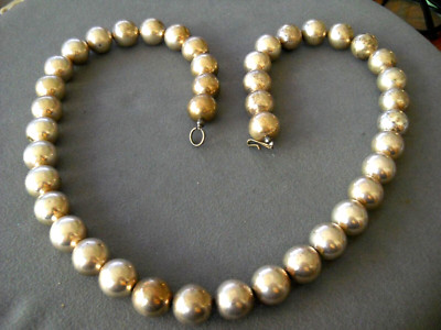 Southwestern Seamless Navajo Pearls STYLE Sterling Silver 3/4'' Bead Necklace 31''