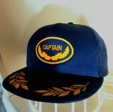 Captain Trucker Hat Vintage Mesh Snapback Flat Brim Gold Leaf Navy Cap