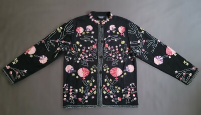 Take Two Black Embroidered Jacket Button Up 100% Cotton Size S