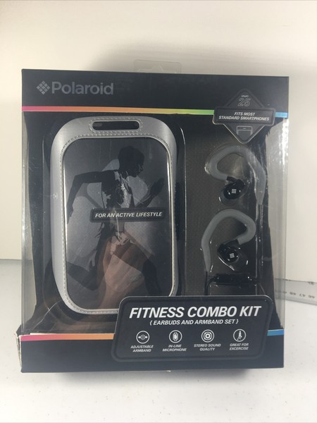 Polaroid Fitness Combo Kit Conjunto de Auriculares y Brazalete Negro PHP25GY Nuevo