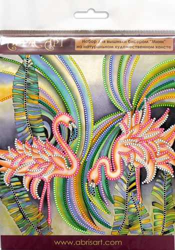 Bead Embroidery Kit "Pink flamingos" size 5.9"x5.9" / 15.0x15.0 cm - Picture 2 of 7