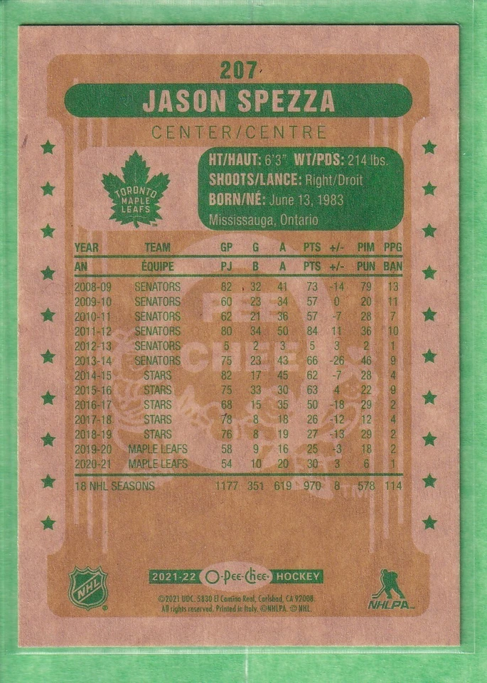 2021-22 O-Pee-Chee Retro #207 Jason Spezza Toronto Maple Leafs - Image 2 of 2
