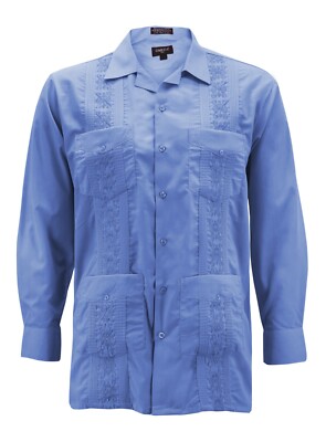 Men's Guayabera Long Sleeve Button Up Cuban Beach Casual Embroidered Dress Shirt