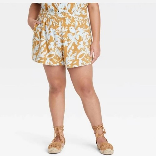 NWT Ava & Viv Multi-color Plus Size 3X Tap Short Linen Blend Elastic Waistband