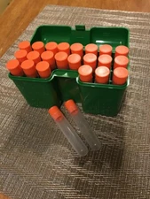 Green Ammo Box w/ 22 Blackhorn 209 Black Powder Charge Tubes
