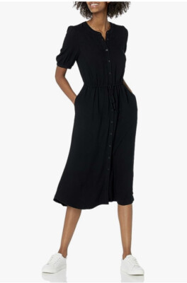 Amazon Essentials XL Black A-Line  Dress Half Sleeve Midi Tie Pockets