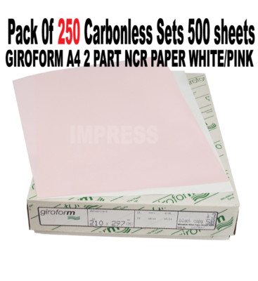 A4 2 part NCR Carbonless Paper 250 sets Duplicate Self Print White Pink ...