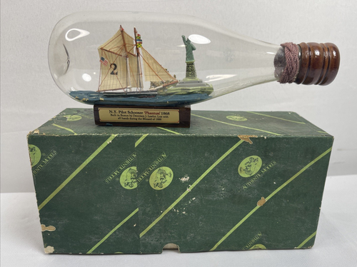 Vintage Hand Made Ship in a Bottle "Pilot Phantom" in 1868 by Dennis. J. Lawlor