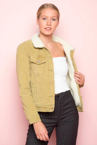 Brandy Melville Shaine Lined Corduroy Jacket Size S M Tan