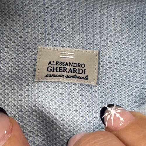 Alessandro Gherardi Shirt Men's 43 17 Blue Cotton Knit Button Up Made In Italy - 第 3/14 張圖片