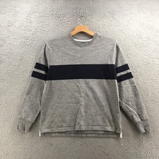 J.Crew Always Sweater Mens L Gray Striped Cotton Long Sleeve Pullover Crew Neck