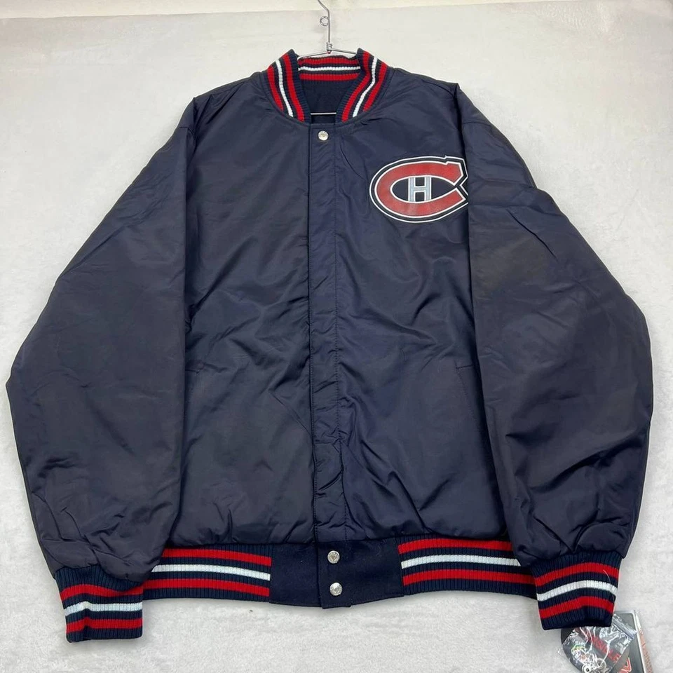 Vintage Montreal Canadiens Varsity Jacket Men XL Navy Blue JH Design Reversible - Image 3 of 4