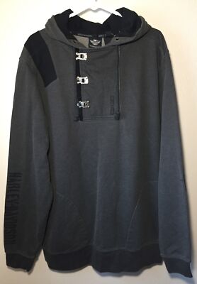 Harley Davidson Pullover Skull Hoodie Size Large Gray Black Latch Collar Jacke