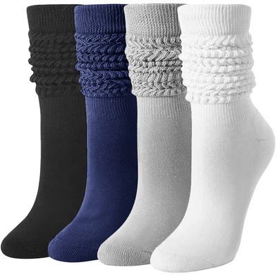 Women's Soft Plain Slouch Socks Scrunch Knee High Extra Long Heavy Socks 4.5-8.5