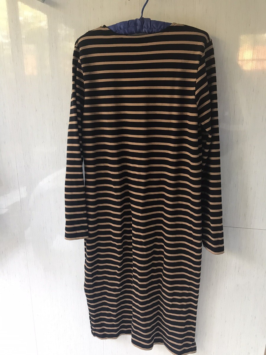 Ganni Striped Long Sleeve Midi Dress Brown Black Size XL | eBay