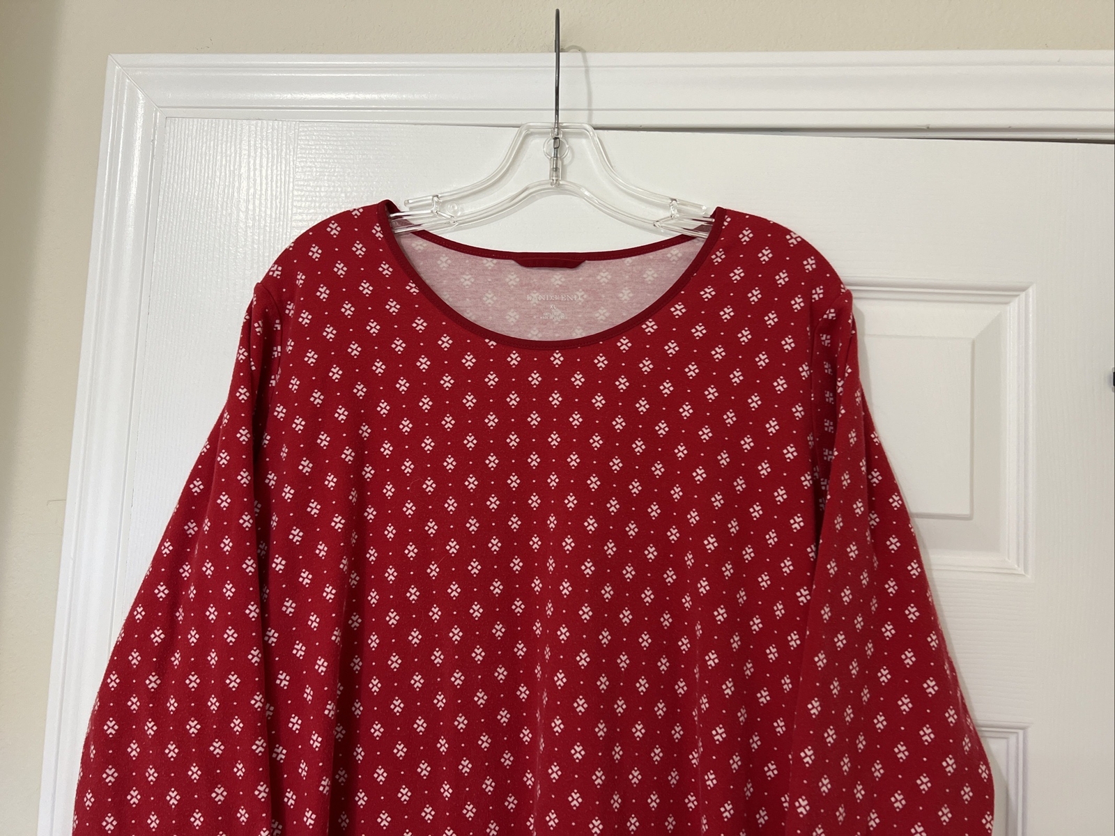 LANDS' END Flannel Sleepshirt Nightshirt Nightgown Size XL Red White