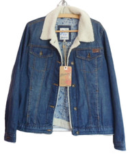 Mantaray Size 16 Bnwt Women's Denim Jacket With Borg Collar & Trim - Blue