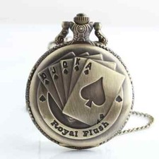 Creative Poker 3D Engraved Quartz Pocket Watch Vintage Necklace Pendant Men New
