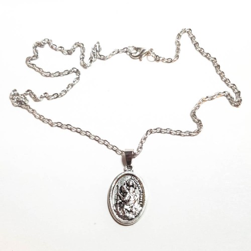 Collar colgante de cadena de 18" medalla de plata ovalada Saint St Christopher Protect Us - Imagen 12 de 12