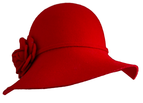 Women's Wool Bucket Hat Red Flower Band Felt One Size Old Country Road