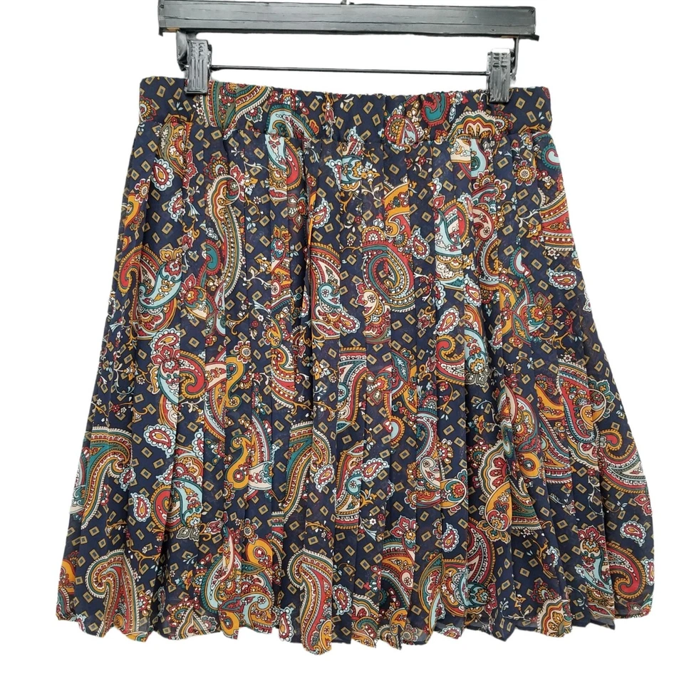 Tommy Hilfiger Pleated Paisley Skirt Navy Midnight Multi Woven Knee Length Sz 8 - Изображение 2 из 4