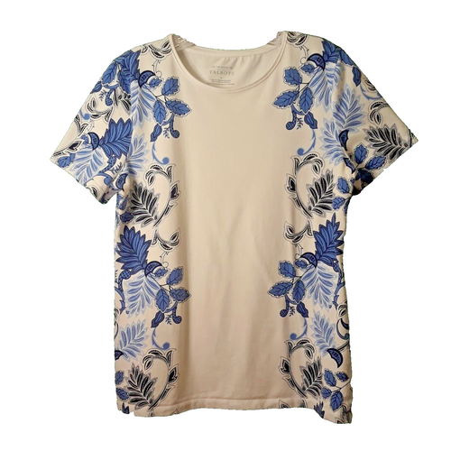 Talbots The Talbots Tee Womens M White Blue Floral Sides Short Sleeves