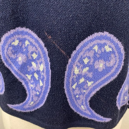 Vintage 80er Strick Cardigan groß offen Pappagallo dunkelblau lila Perlen Paisley - Bild 6 von 9