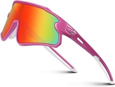 RIVBOS Youth Baseball Sunglasses for Whilepink Frame/Rainbow Lens