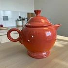 Homer Laughlin FIESTA WARE Persimmon Teapot w/ Lid O Ring Handle Retired, 44 Oz