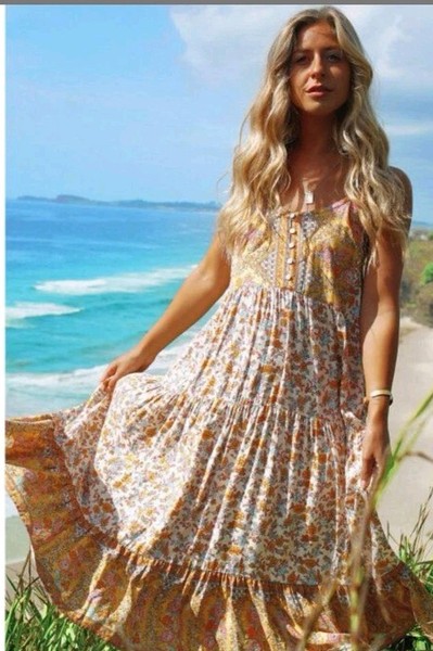 ARNHEM HONEY STRAP MIDI DRESS SIZE 14