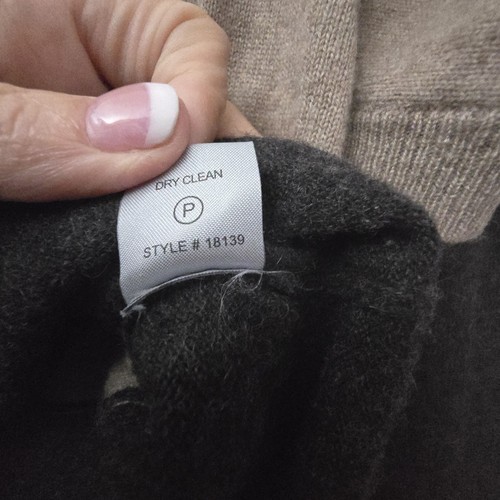 360 Cashmere Crew Neck Sweater Womens LG 100% Cashmere Colorblock Grey Beige - Picture 6 of 11
