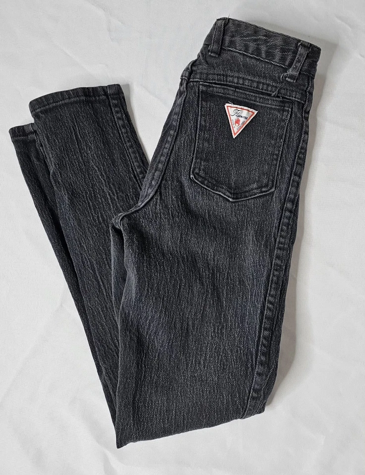 Pantalones de mezclilla vintage La Flamme Paris New York negros cintura alta para mujer 22” cintura 26” Inse Foto 3 de 4