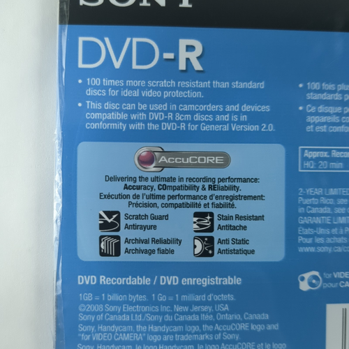 Sony Handycam DVD-R 30 minuti 1,4 GB/Go - monofaccia lato singolo - NUOVO MAI USATO - Foto 3 di 6