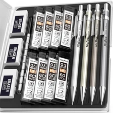 Nicpro 4 Pack Mechanical Pencil 0.5 mm with Case, MB1000 0.5mm, Multicolor 