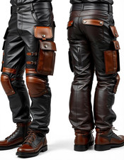 Genuine Cow Leather Cargo Pants for Men | Black Leather Utility Trousers