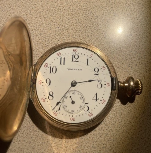 1890 Waltham Pocket Watch Gold Filled Double Hunter Case Parts/Repair #11160198